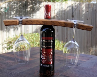 1 bottle 2 glass wine barrel stave rack