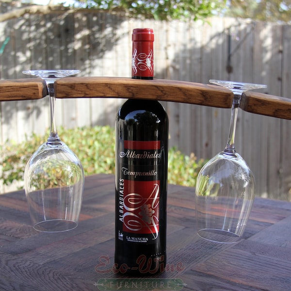 1 bottle 2 glass wine barrel stave rack