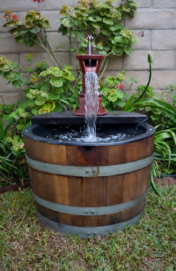 Outdoor Water Pump Half Whiskey Barrel Fountain Garden Yard Bird Bath Home Decor 