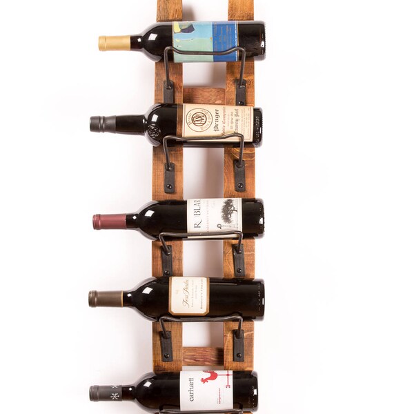 Barrel Stave Wall Wine Rack 5 Bottles