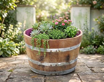 Wine Barrel Planter – Half Oak  Barrel for Garden”.