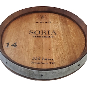 Rustic Wine Barrel Lazy Susan – 22” Round Oak Wood – Handmade Serving Tray with Handles – Free Cutting Board Oil