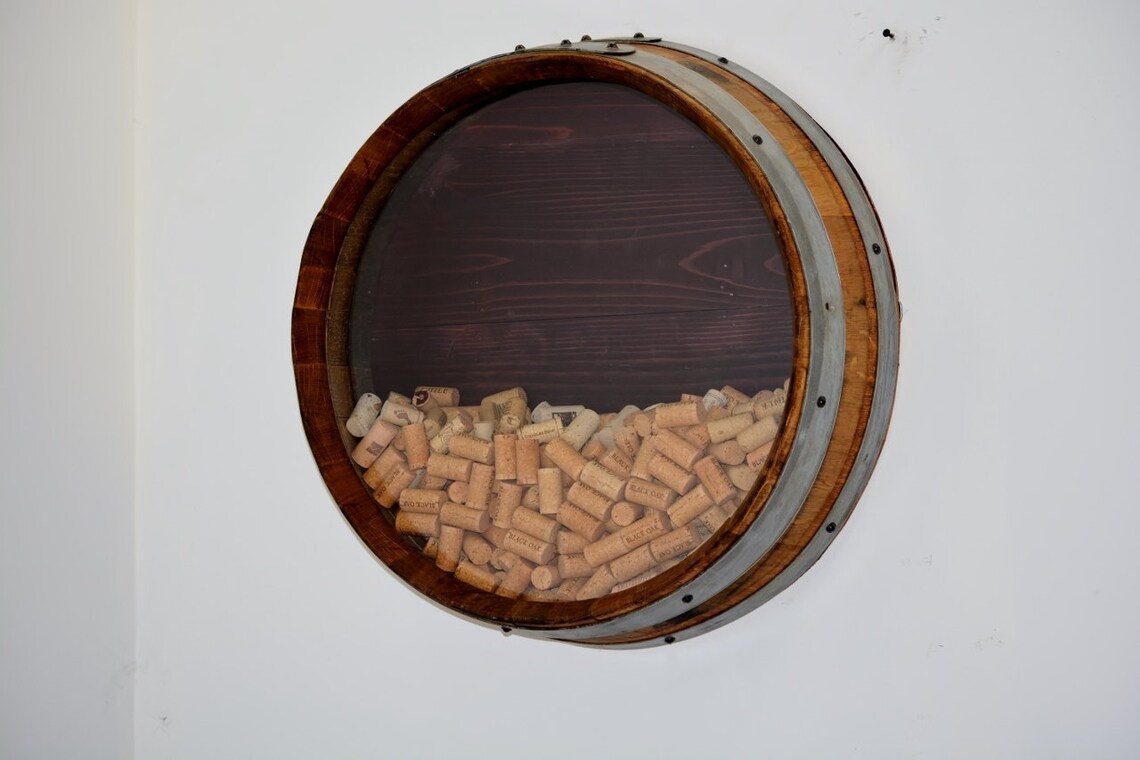 Wine Barrel Cork Holder Round Wall/ Handmade Napa Valley Etsy