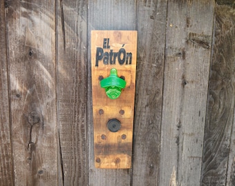 El Patrón Beer Bottle Opener: Recycled Wine Barrel Wood with Magnetic Cap Catch