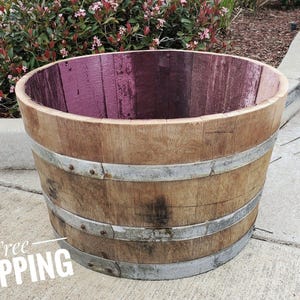 Wine Barrel Planter – Half Oak Barrel Pot for Flowers & Vegetables | Rustic Garden Decor | Reclaimed Wood Planter