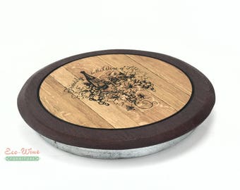 Wine Barrel Lazy Susan, Handmade Small 17'' FREE PERSONALIZATION