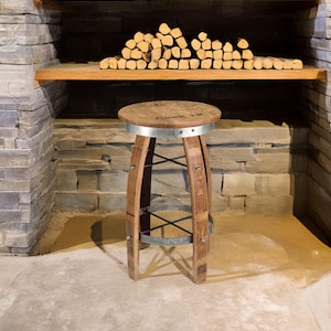Reclaimed Wine Barrel Swivel Stool: Rustic Oak Bar Furniture, Round Seat