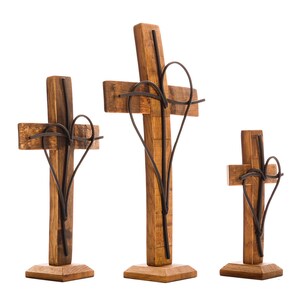 Wine Barrel Cross One Heart Black  Metal With Stand 11&#39;&#39; 15&#39;&#39; 19&#39;&#39;