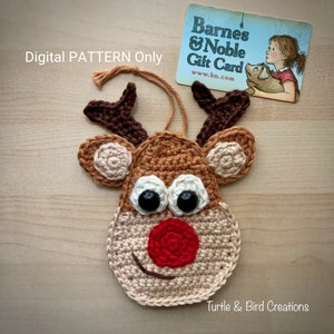 Titular de la tarjeta de regalo de Rudolph / Adorno - Solo PATRÓN de ganchillo