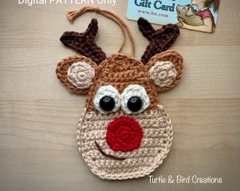 Rudolph Gift Card Holder / Ornament - Crochet PATTERN only