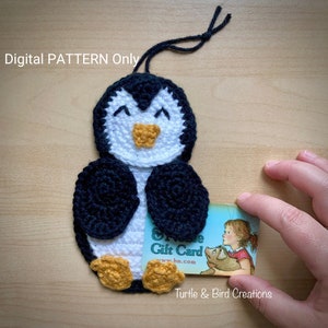 Titular de la tarjeta de regalo de pingüino / Adorno - Solo PATRÓN de ganchillo