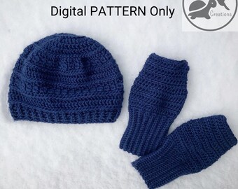 One Skein Hat and Fingerless Gloves Set Crochet PATTERN ONLY