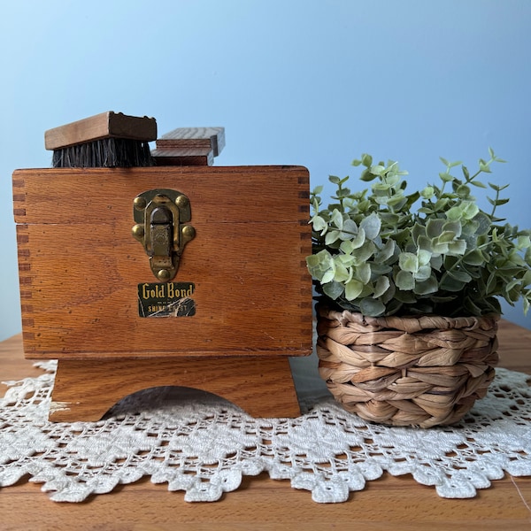 Gold Bond Wooden Shoe Shine Box Shine Chest