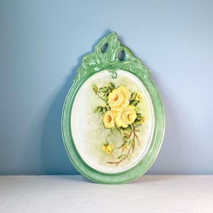 Victorian Floral Hand Painted Ceramic Oval Wallhanging