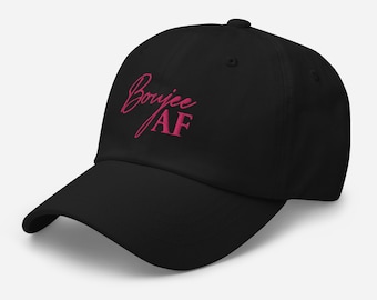 Boujee AF Embroidered Hat – Black Adjustable Baseball Cap, Pink Script, Trendy Streetwear Hat