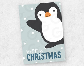 Merry Christmas Penguin - Blue Cookie Printable Card - 3.5" x 5" (Ready to Print & Cut)