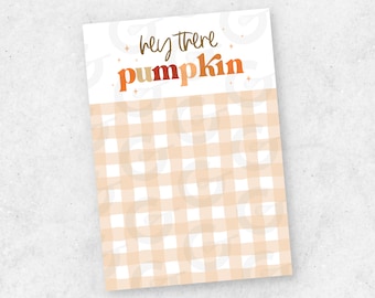 Gingham Hey There Pumpkin Fall/Autumn Cookie Card Printable - 3.5" x 5"