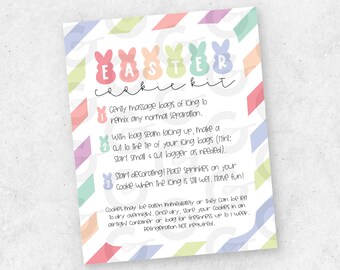 EASTER Cookie DIY Kit Instructions Card - Easter Cookie Printable - Rainbow Bunnies