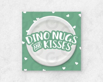 2" TAG - Dino Nugs and Kisses Tag (w/ Hearts) - Valentine's Day Cookie Printable