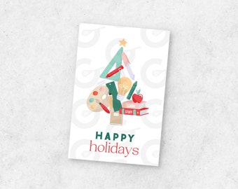 Happy Holidays School Tree Cookie Tag Printable - 2" x 3"