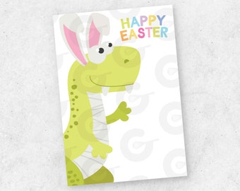 3.5" x 5" Card - Dino Happy Easter - Cookie Printable Ready to Print & Cut (4/page)