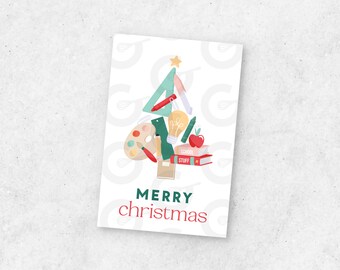 Merry Christmas School Tree Cookie Tag Printable - 2" x 3"