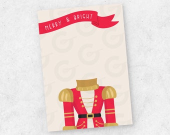 Merry and Bright Nutcracker- Cookie Printable Card - 3.5" x 5" (Ready to Print & Cut)