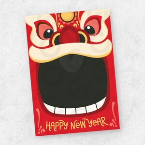 CARTE 3,5 x 5 pouces - Happy New Year, danse du lion « tête » nouvel an lunaire téléchargement numérique/cookie carte imprimable