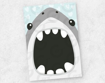 3.5" x 5" CARD - Shark - Valentine's Day Cookie Printable