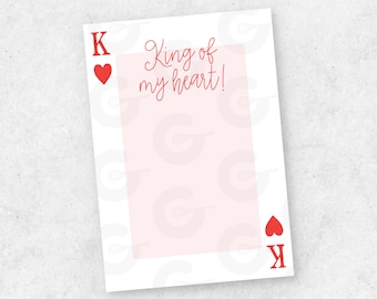 3.5" x 5" CARD - King of My Heart - Valentine's Day Cookie Printable