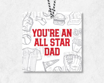 You're an ALL STAR Dad- Red Baseball Cookie Tag - Two Sizes 2" & 2.2"