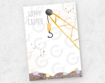 3.5"  x 5" CARD - Happy Easter Construction Crane - Easter Cookie Printable