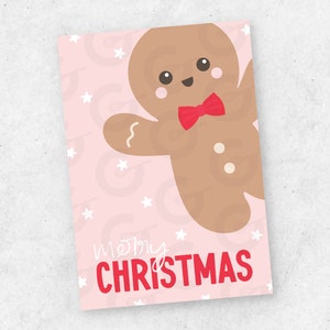 Feliz Natal Gingerbread Man - Cartão para impressão de biscoito rosa - 3,5" x 5" (pronto para imprimir e cortar)