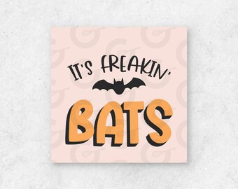2in It's Freakin' Bats, (Orange) Halloween Cookie Tag - QTY 20, Tiled, Ready-to-Cut Cookie Printables
