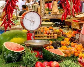 Rome market with red food, Italian outdoor produce market, fine art travel photography, travel photo, wall decor by Julia Willard