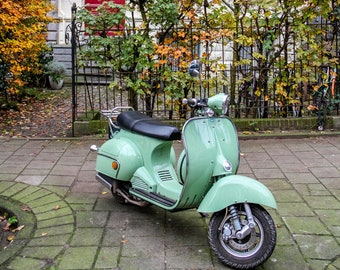 Amsterdam fall photo, scooter parking, fine art Netherlands photography by Falling Off Bicycles, travel photo, wall decor