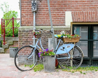 Amsterdam bike photo, bike parking, spring bicycle photo, fine art Netherlands photography, travel photo, wall decor