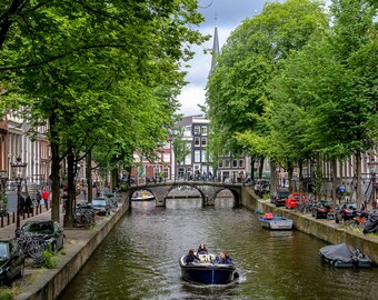 Amsterdam canal photo, water reflection image, fine art Netherlands photography by Julia Willard of Falling Off Bicycles