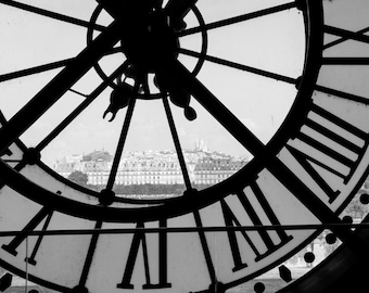 Musée d'Orsay clock photo, black and white fine art paris photography, Falling Off Bicycles travel photo