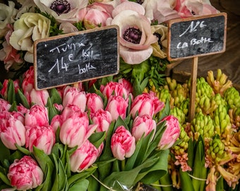 Paris Spring flowers by Falling Off Bicycles, fine art Paris photography by Julia Willard, Valentine's Day photography, pink tulip bouquets