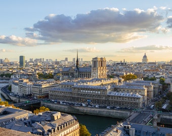 View over Notre Dame and Parisian rooftops, Notre Dame and Paris rooftop photo by Julia Willard Falling Off Bicycles