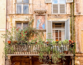 Rome, Italy shuttered windows, Virgin Mary with Jesus in Rome, fine art travel photography, travel photo, wall decor by Falling Off Bicycles