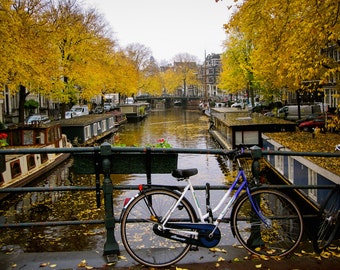 Amsterdam bike photo, solo bike parking, bicycle photo, fine art Netherlands photography, b&w photography, travel photo, wall decor