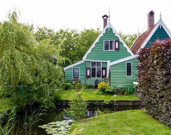 Zaanse Schans photo, fine art Netherlands photography, Falling Off Bicycles travel photo, green wall decor