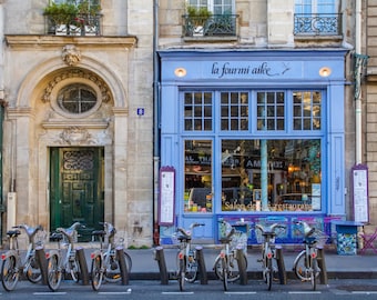 La Formi Ailée Paris, fine art Paris photography, storefront photograph by Falling Off Bicycles, blue façade