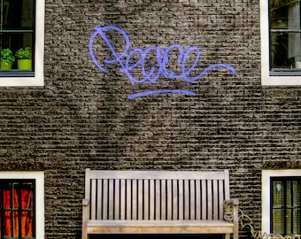 Amsterdam Peace photo, graffiti wall in Amsterdam, fine art Netherlands photography, travel photo, wall decor