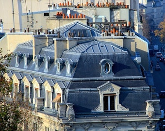 Parisian rooftop view, fine art paris photography, b&w photography, travel photo, wall decor