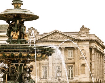 Place de la Concorde fountain photo, fine art paris photography, b&w photography, travel photo, wall decor