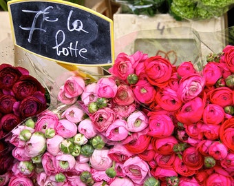 Paris flower photo, fine art Paris photography, Valentine's Day photography, wall decor, ranunculus bouquets