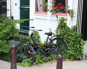 Amsterdam bike photo, solo bike parking, bicycle photo, fine art Netherlands photography, b&w photography, travel photo, wall decor